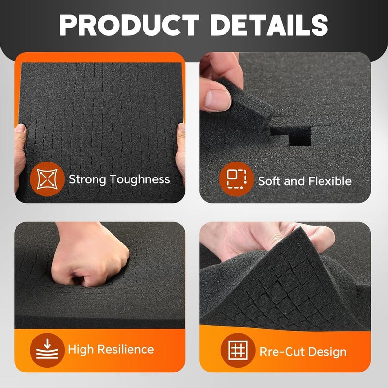 weyleity 4 Pack Polyurethane Foam Sheet 12 x 12 x 2 Inch + 12 x 12 x 0.4 Inch | 2 Sizes of Pre Cut Foam Sheets Pick Apart Inserts for Board Game Boxes, Storage Drawers, Toolbox - Image 3